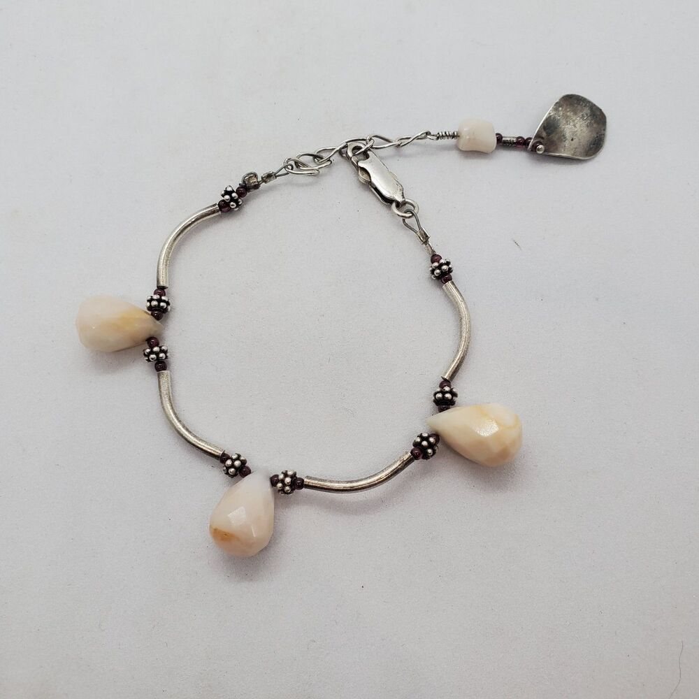 Sterling Silver About 6 to 7.25" Bracelet with Quartz Beads 925